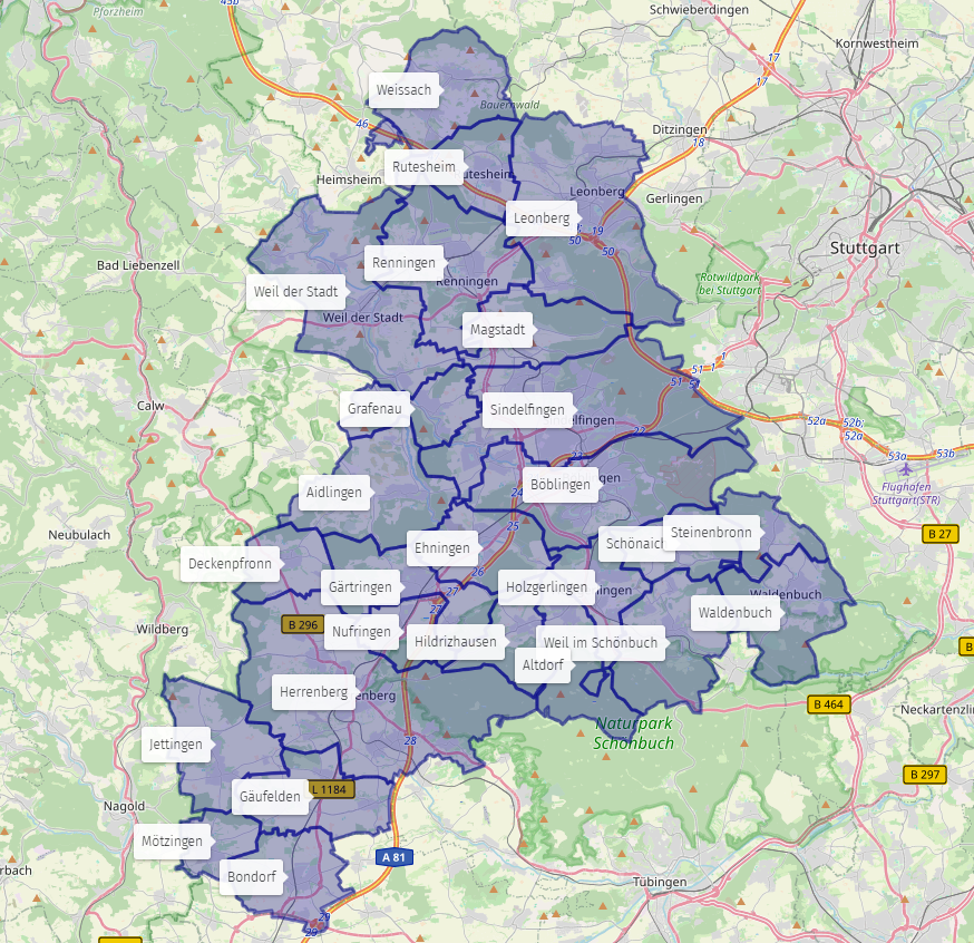 Karte Landkreis Böblingen