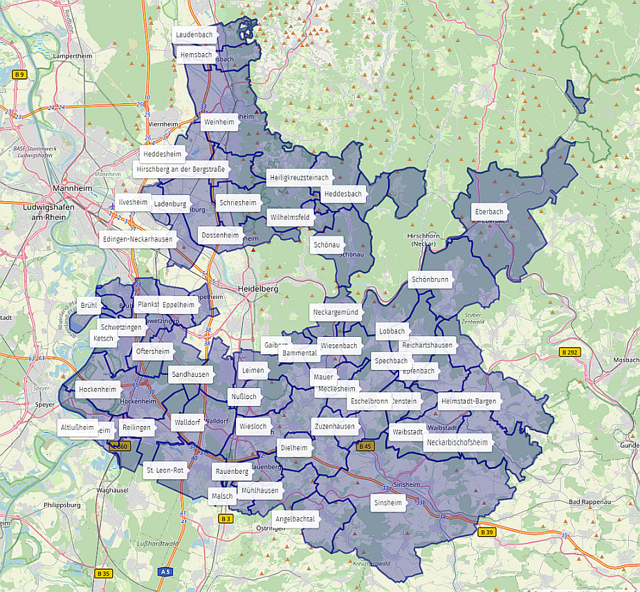 Karte Rhein-Neckar-Kreis